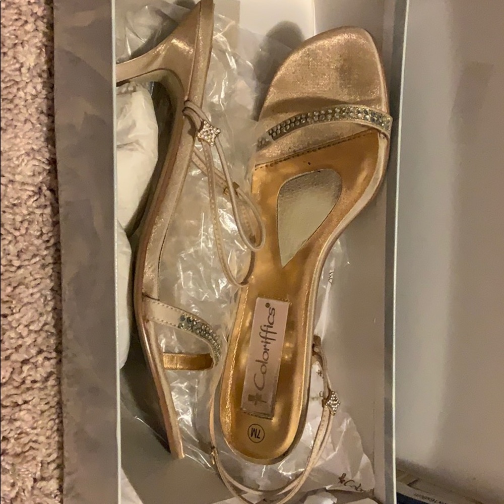 Gold heels.